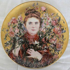 Vintage Edna Hibel Porcelain Collector Plate "Rose" - 1987 Flower Girl Series